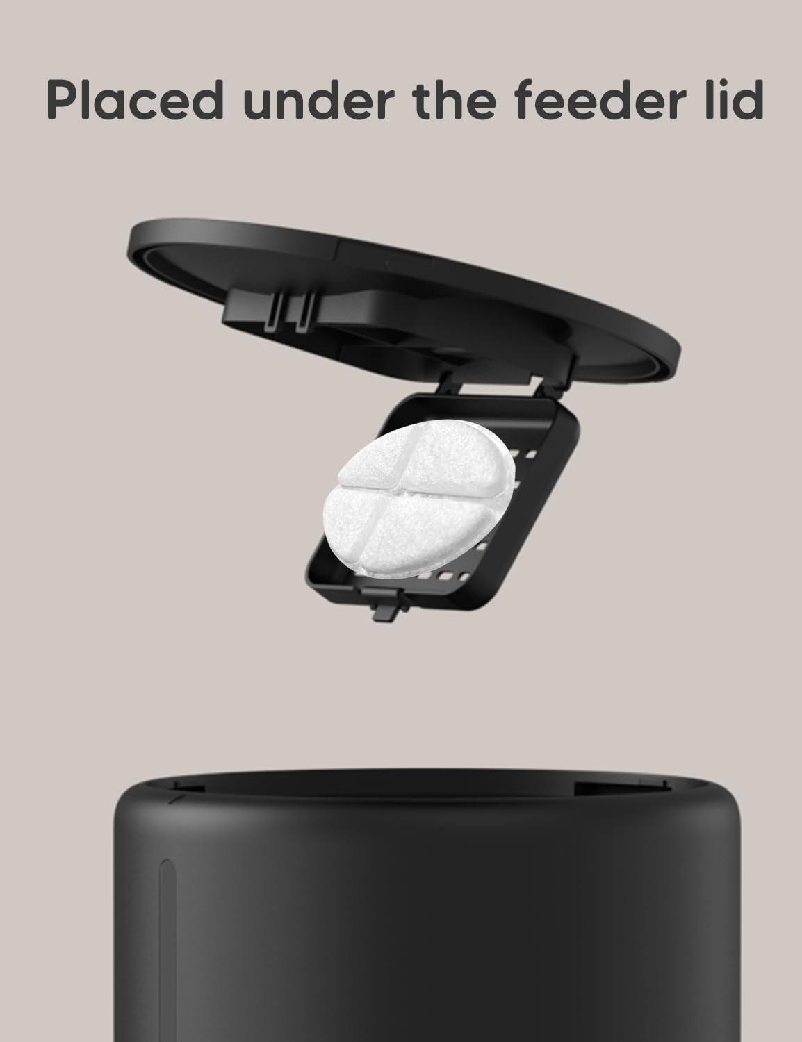 WOPET desiccant bag in FT50D feeder demonstrates compatibility with automatic pet feeders