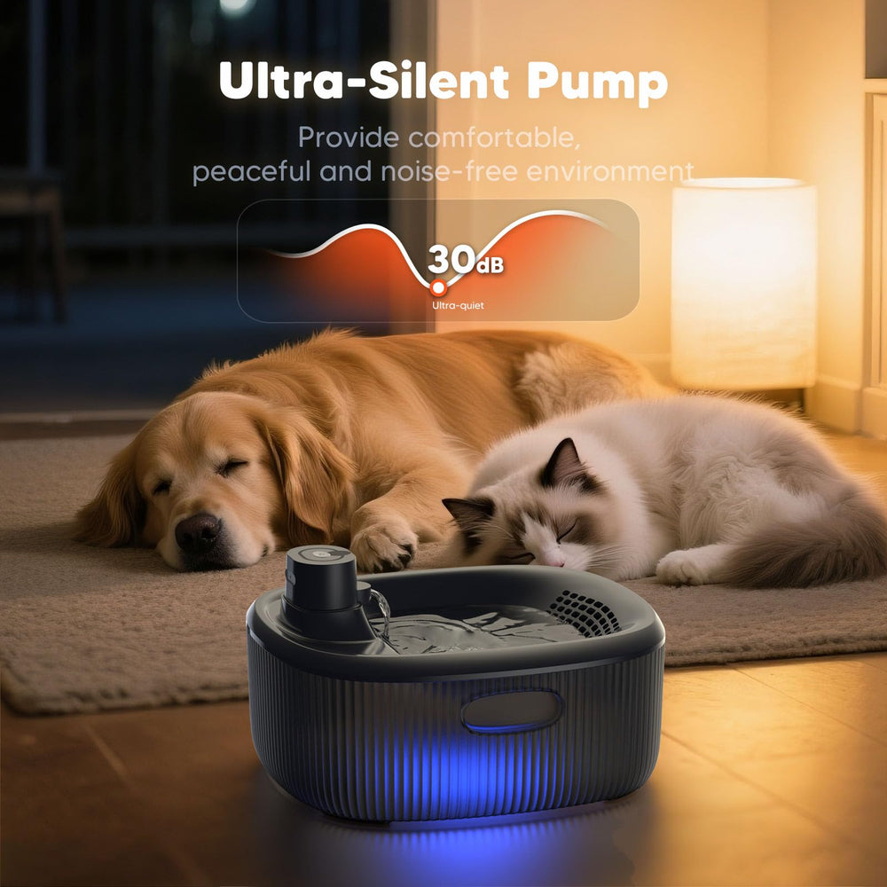 WOPET wireless dog fountain dual filtration system delivers cleaner water.
