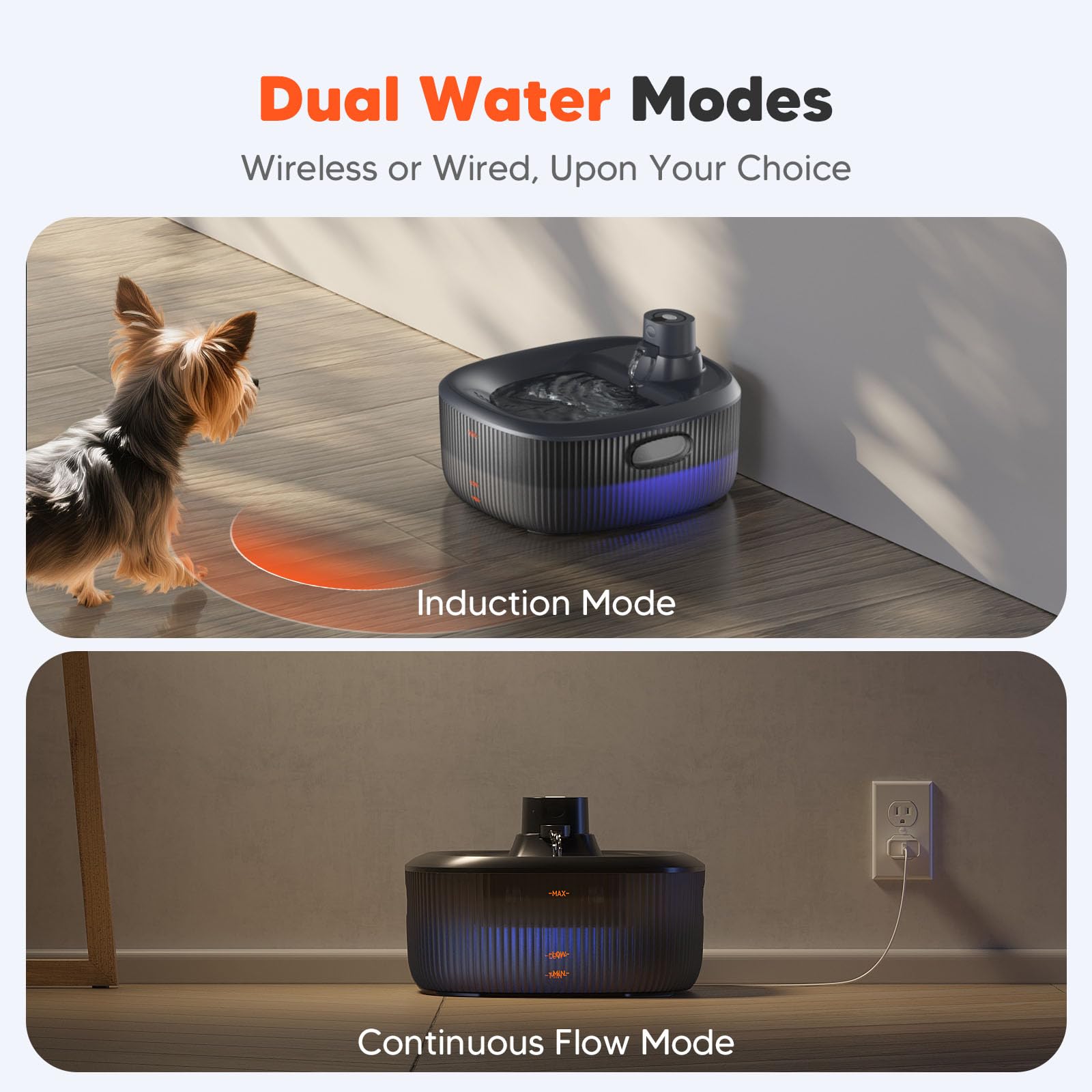 WOPET wireless dog fountain induction sensor activates flow when nearby.