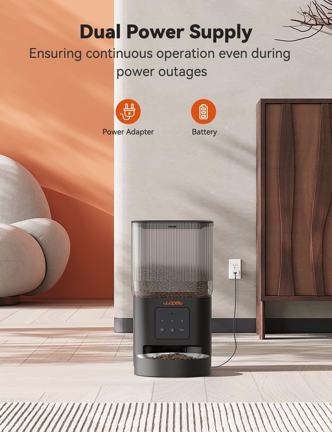 WOPET slow feeding mode image illustrates gradual dispensing for mindful eating.