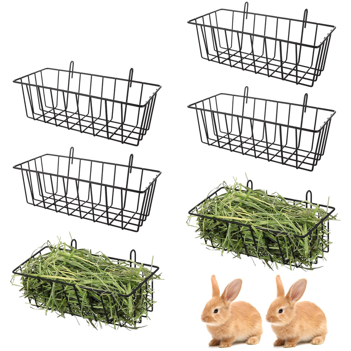 WOPPLXY rabbit hay feeder six racks front view for tidy feeding