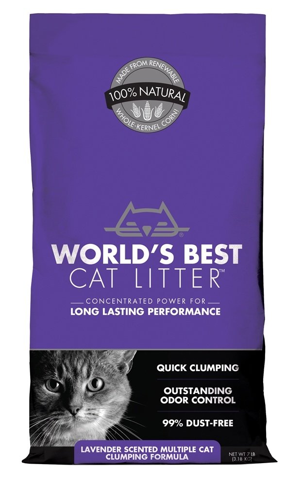 World's Best Cat Litter lavender odor-control closeup demonstrating fragrance containment
