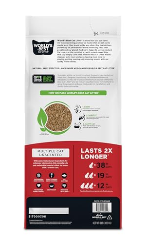 World's Best Cat Litter unscented quick-clumping close-up shows fast cleanup.