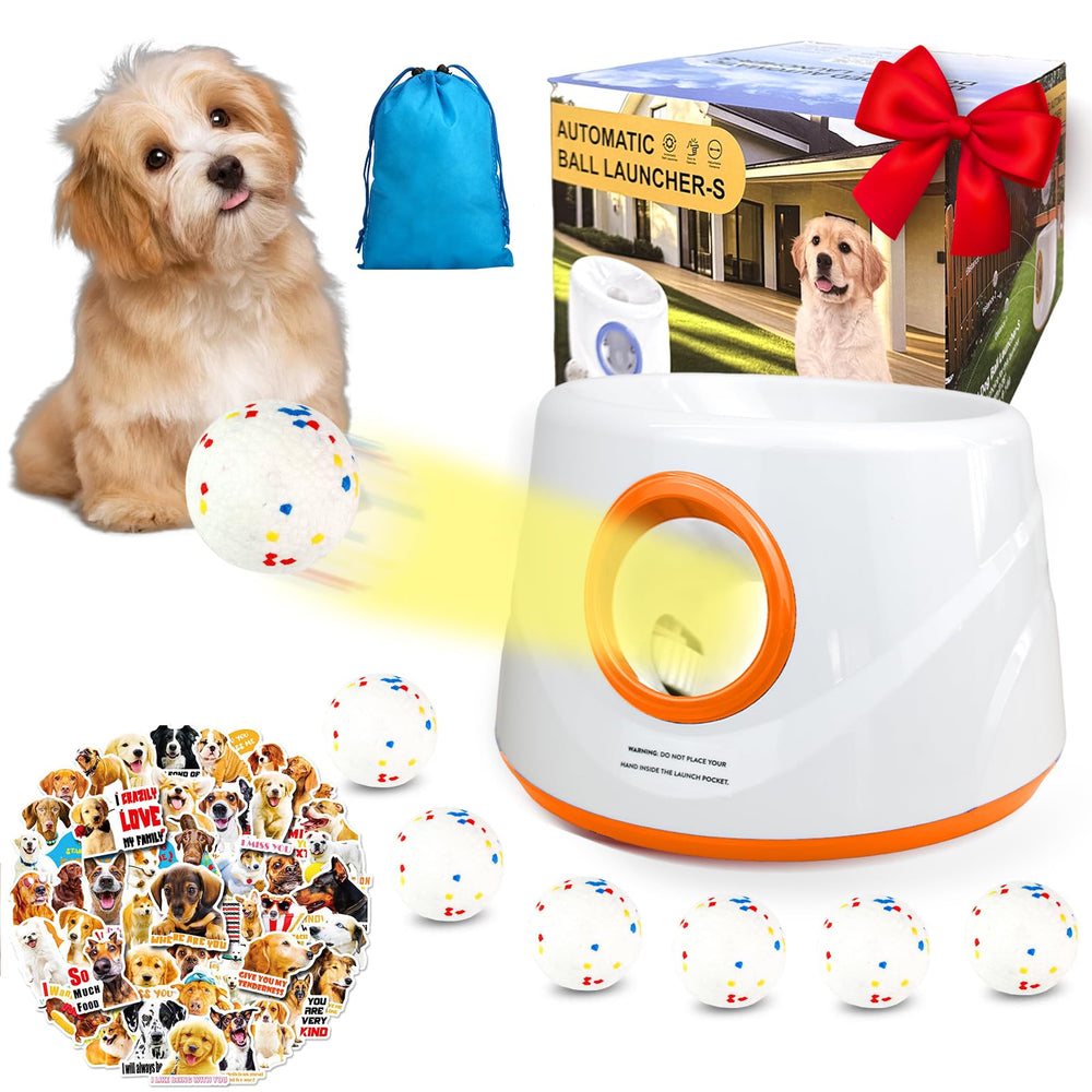 Wortade ball launcher front view with orange housing for easy visibility and quick dog pickup