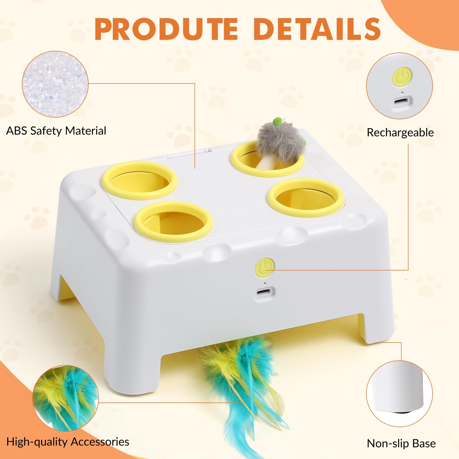 Wortade interactive cat toy USB recharge port demonstrates quick charging