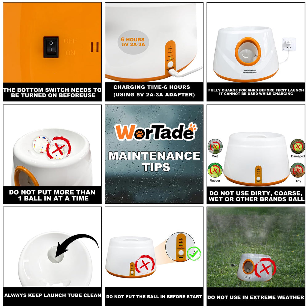Wortade rechargeable launcher emphasized with included 6 balls and easy reactivation.