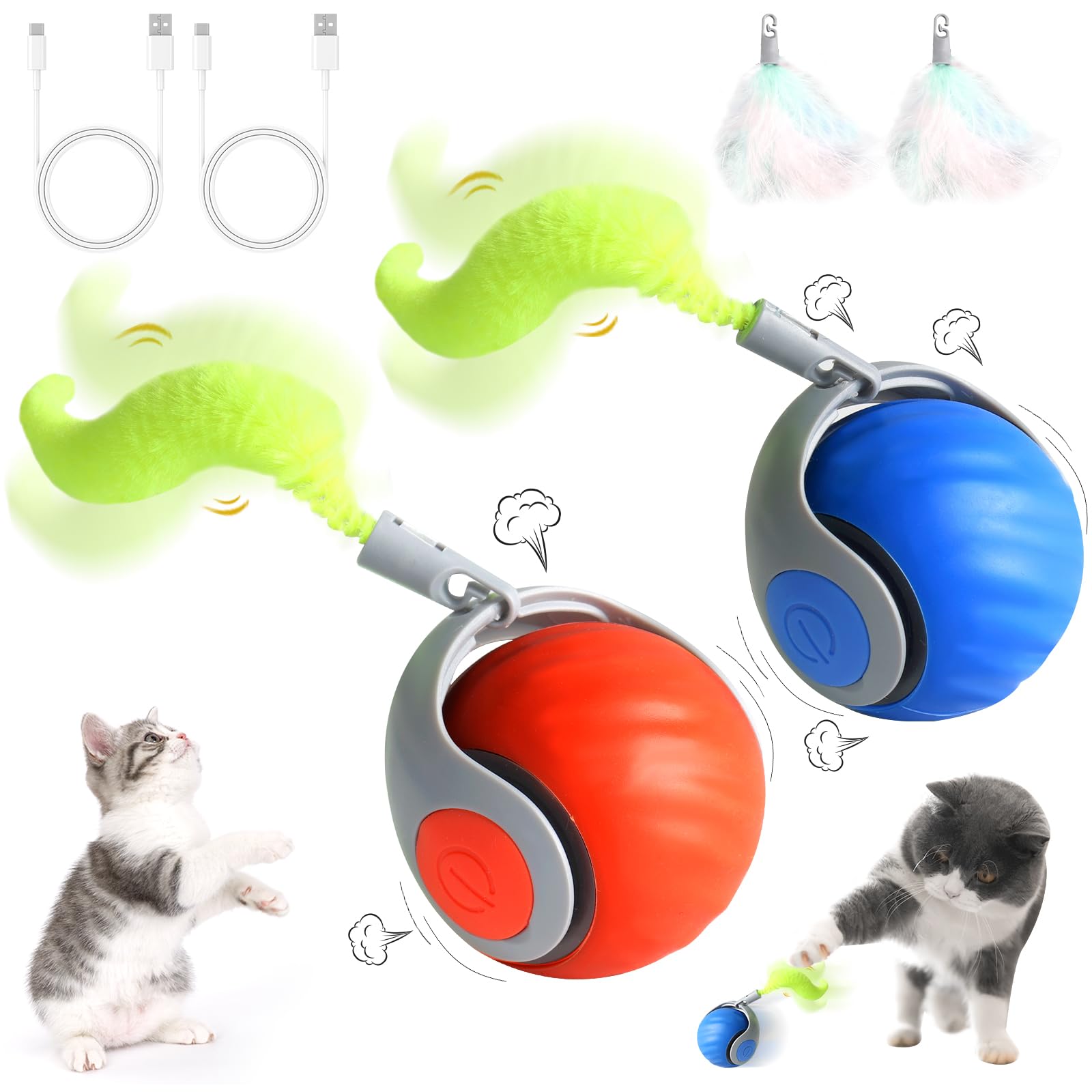 Wortade Speedy Tail 3.0 cat toy rolling ball engaging motion for interactive play.