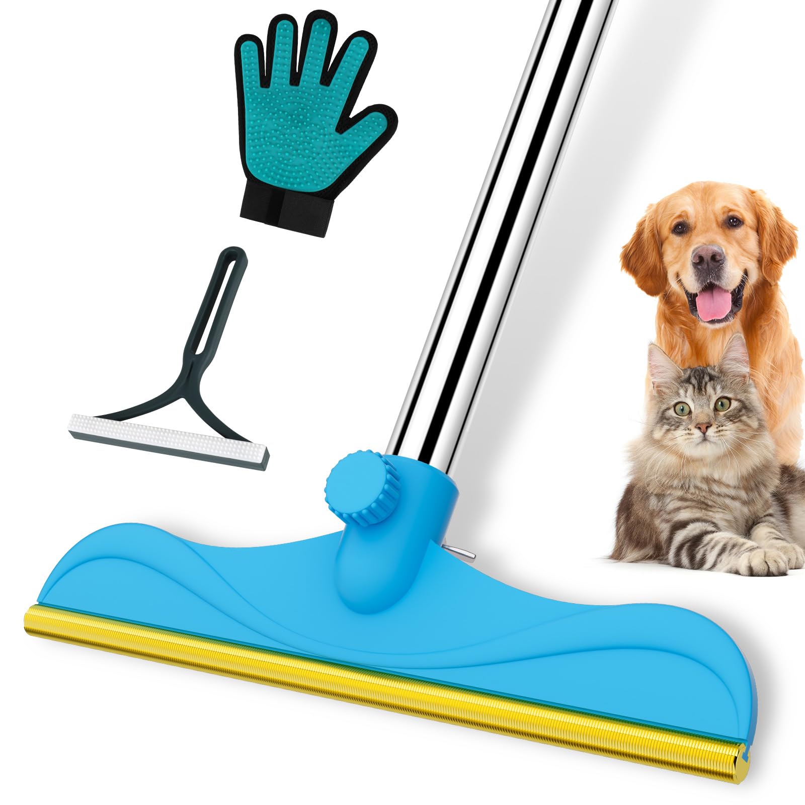WOSWOK 3-in-1 Carpet Rake with 60-inch extendable handle for deep pet-hair removal.