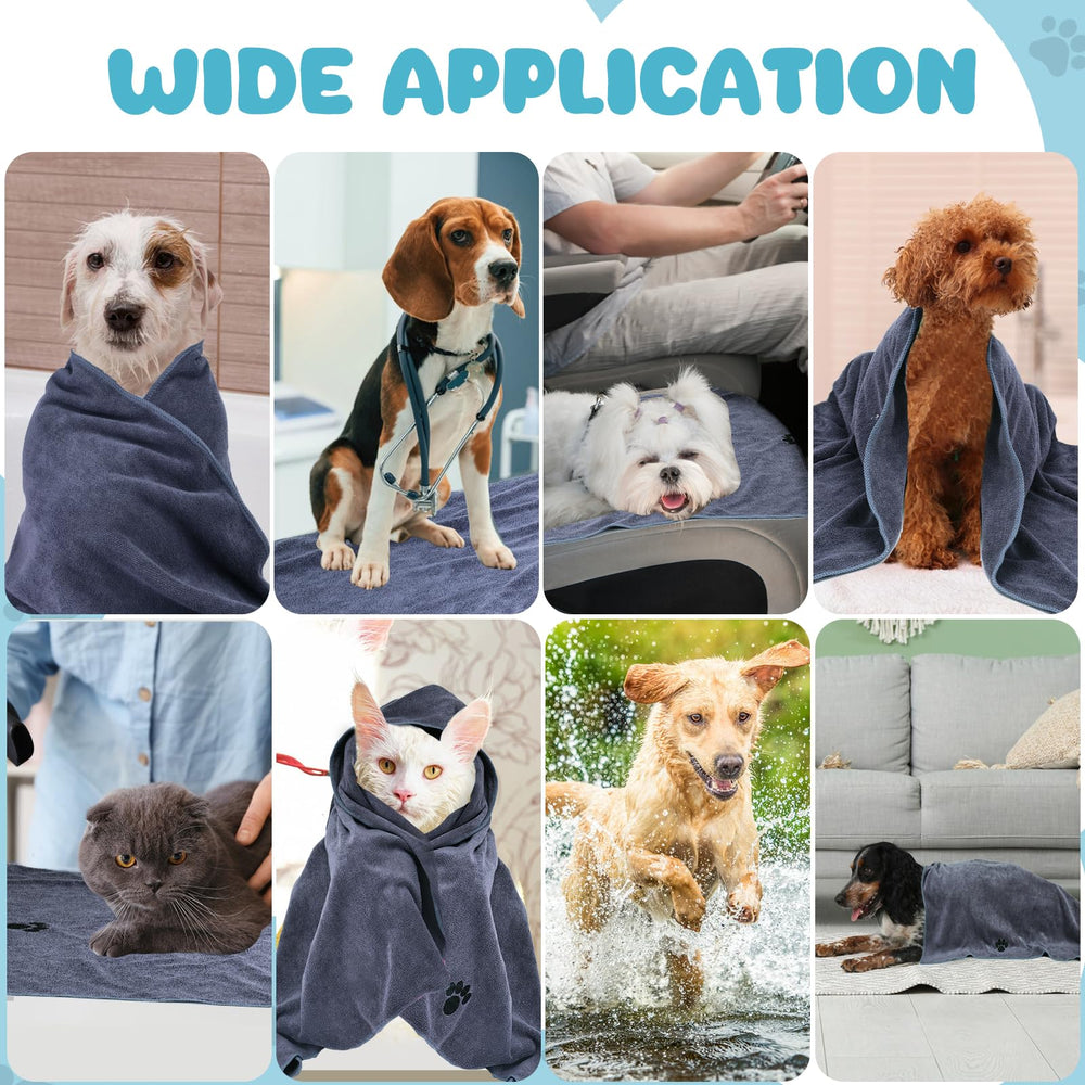 WOUSEDO 2-pack grey towels stay handy for busy baths and grooming kits.