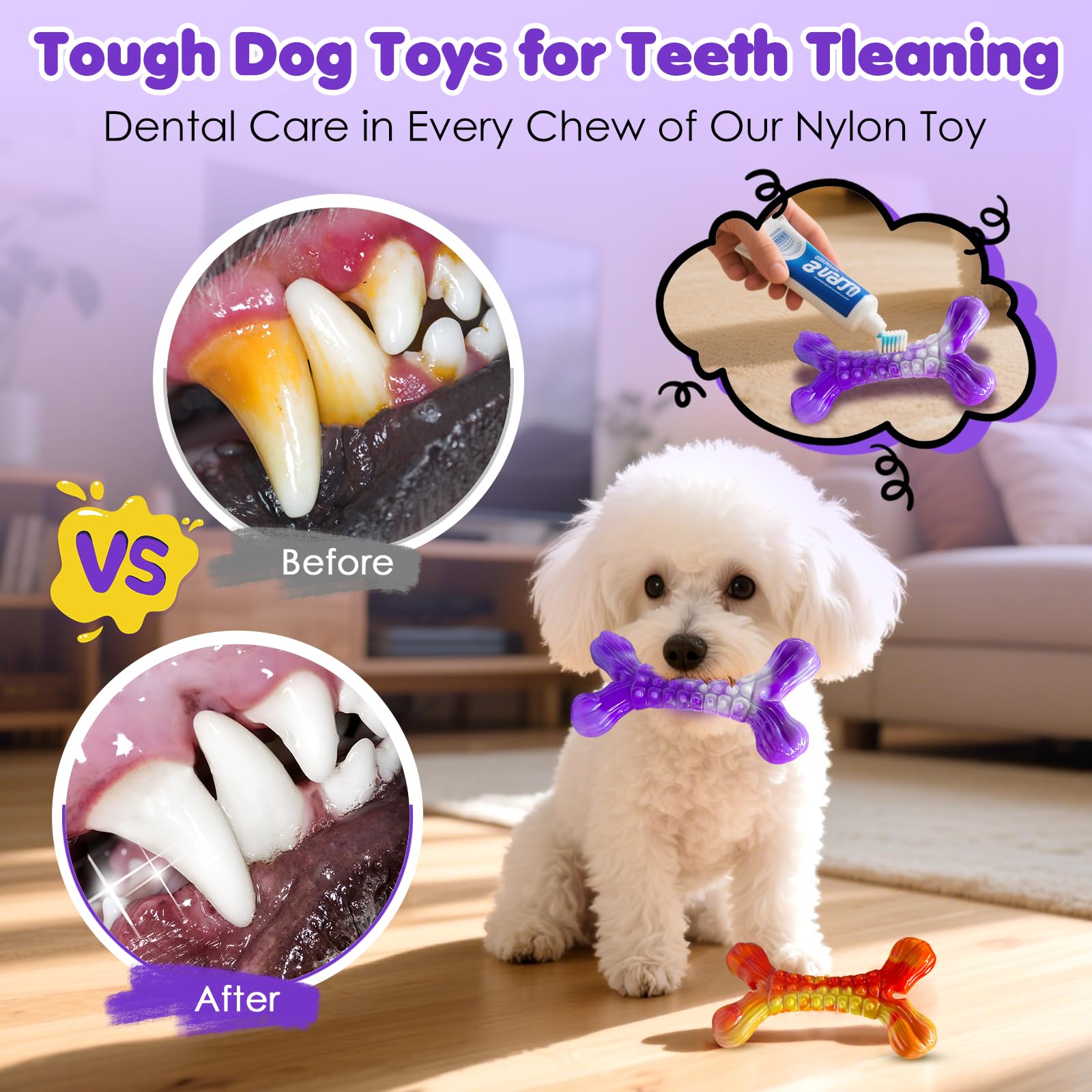 WOWBALA dental-textured nylon toy cleans teeth while dogs chew.