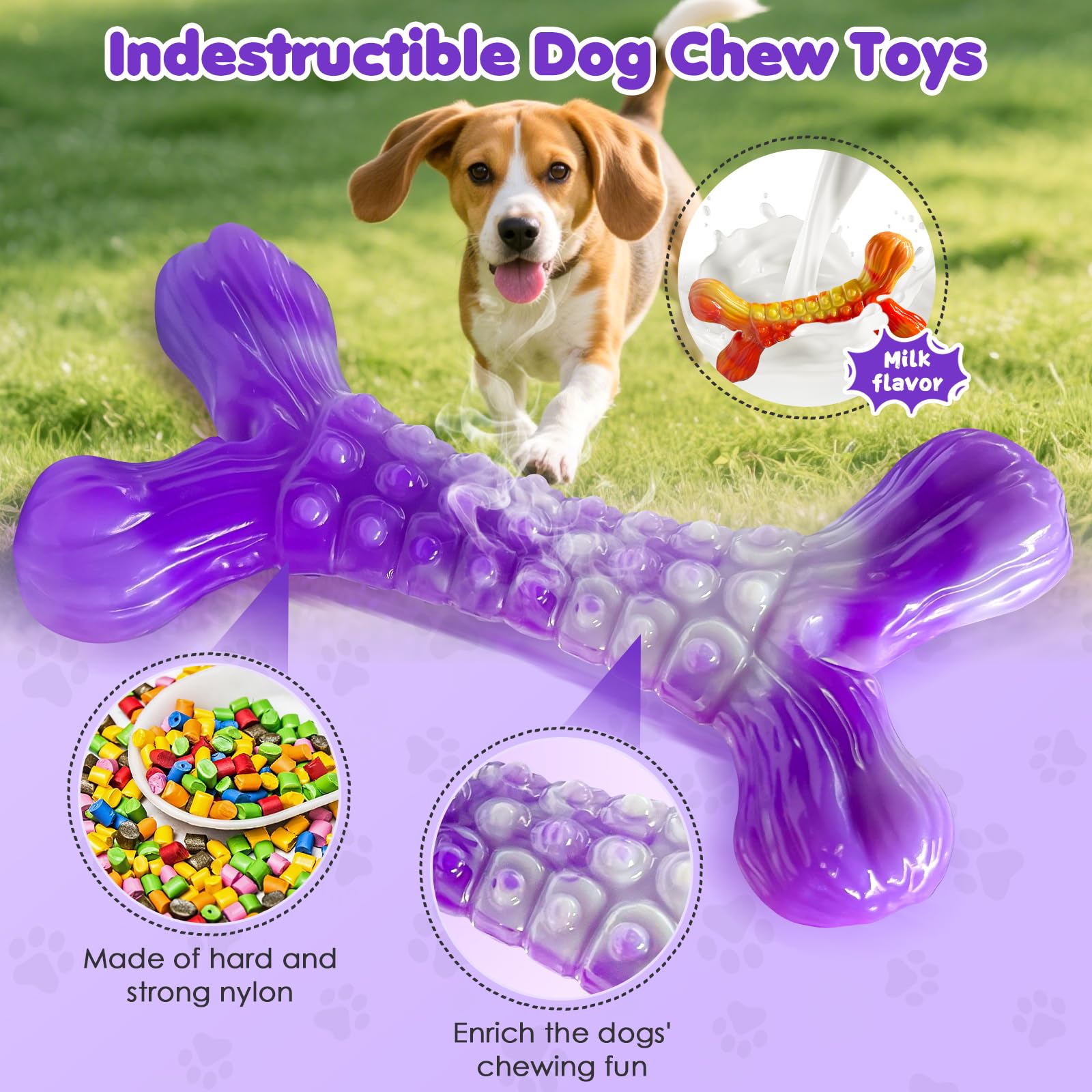 WOWBALA near-indestructible milk-flavored chew toy attracts dogs during play.