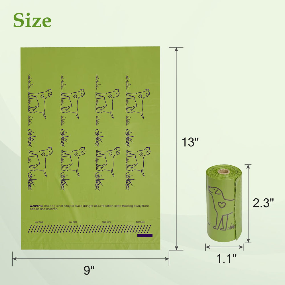 Wowflash 13x9 inch poop bags size suitable for most dogs during walks.