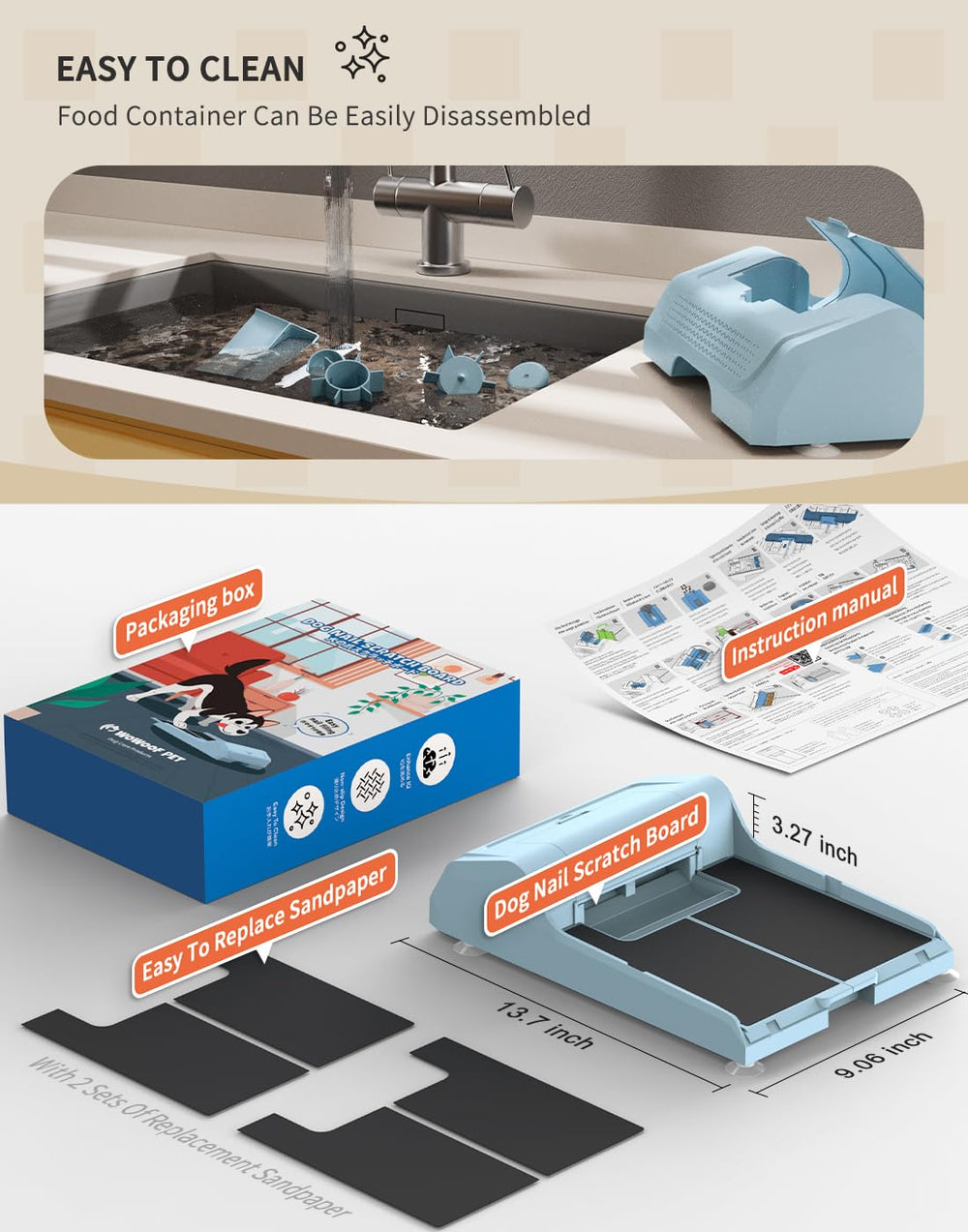 WOWOOF PET easy disassembly for cleaning after meals and play.