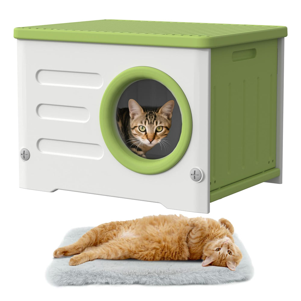 WOWOTOZN cat house outdoor weatherproof exterior shelters cats from wind and rain.