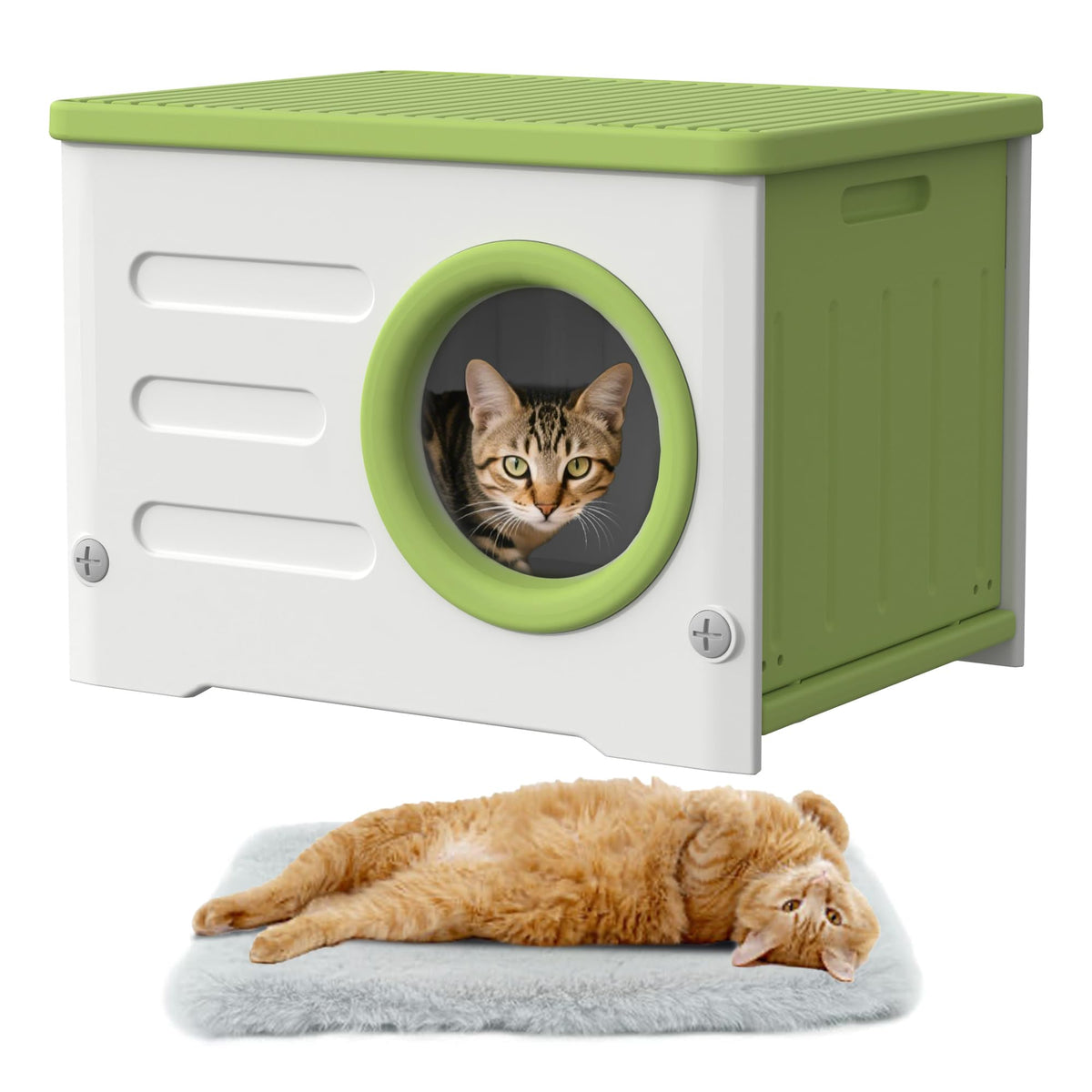 WOWOTOZN cat house outdoor weatherproof exterior shelters cats from wind and rain.