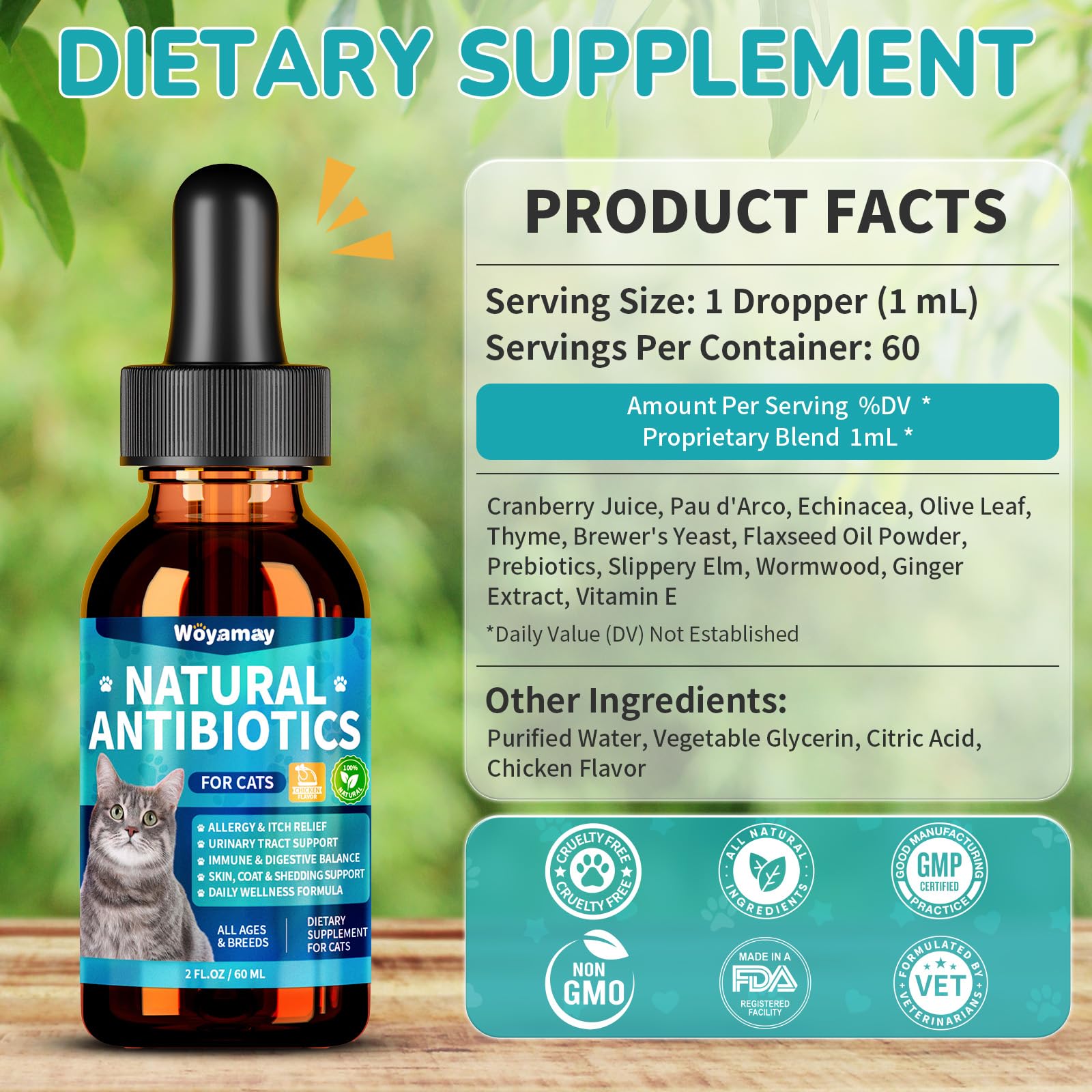 Woyamay antibiotics for cats natural recovery-supporting formula without GMOs or artificial additives