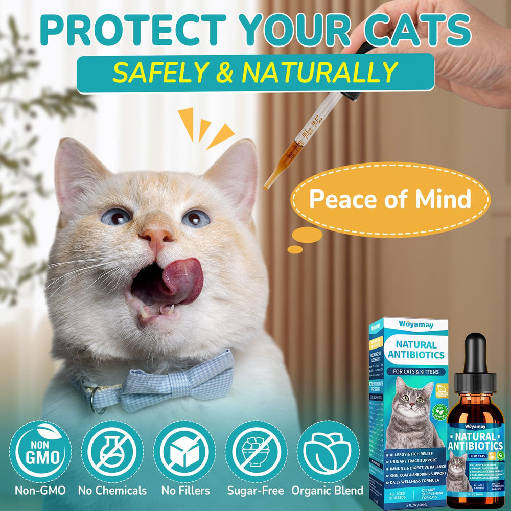 Woyamay antibiotics for cats 2 oz bottle supports daily wellness and coat vitality