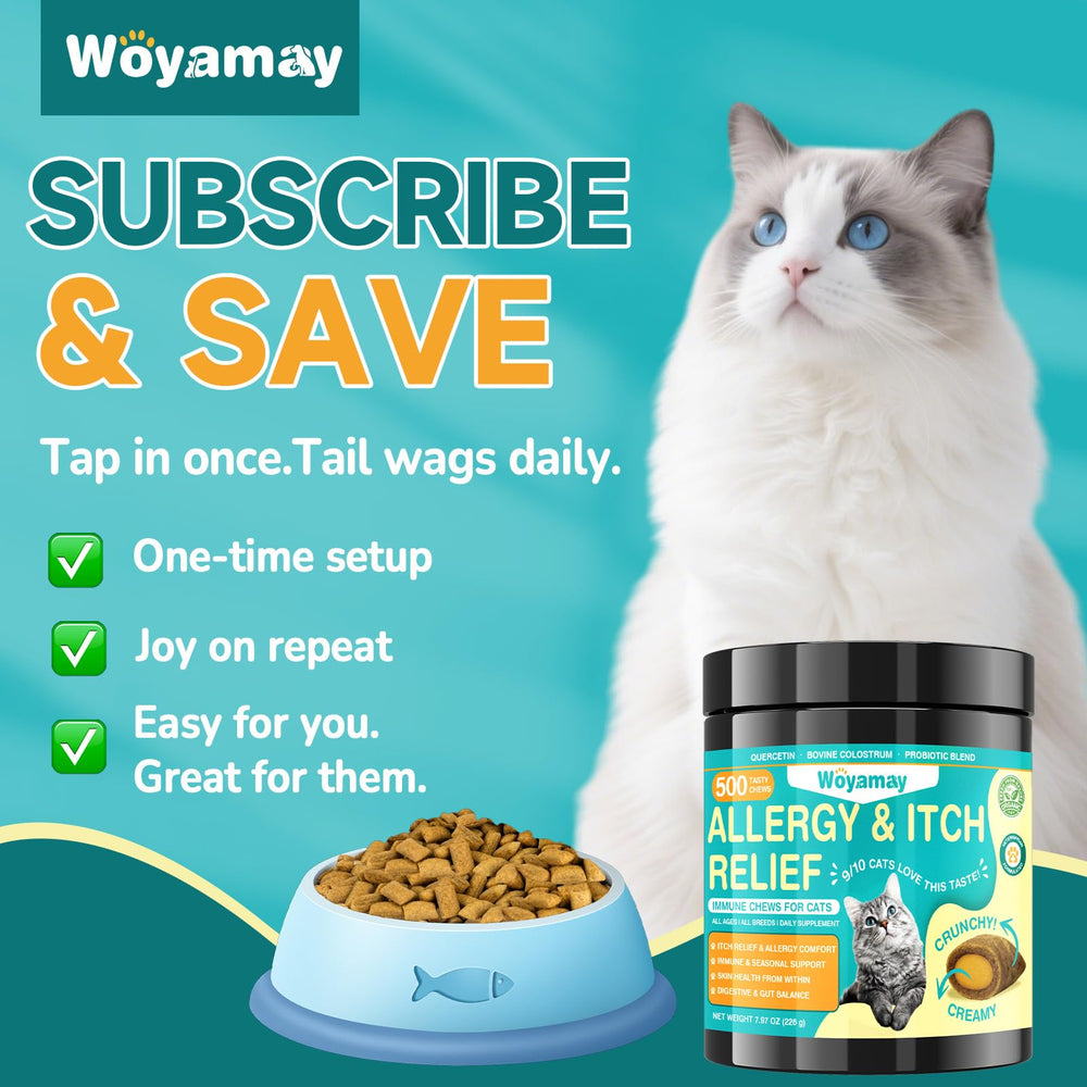 Woyamay Cat Allergy Relief product image with expert-driven formulation for sensitive cats.