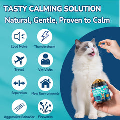 Woyamay cat calming treats chew closeup crunchy-shell highlights textured shell for snack appeal.