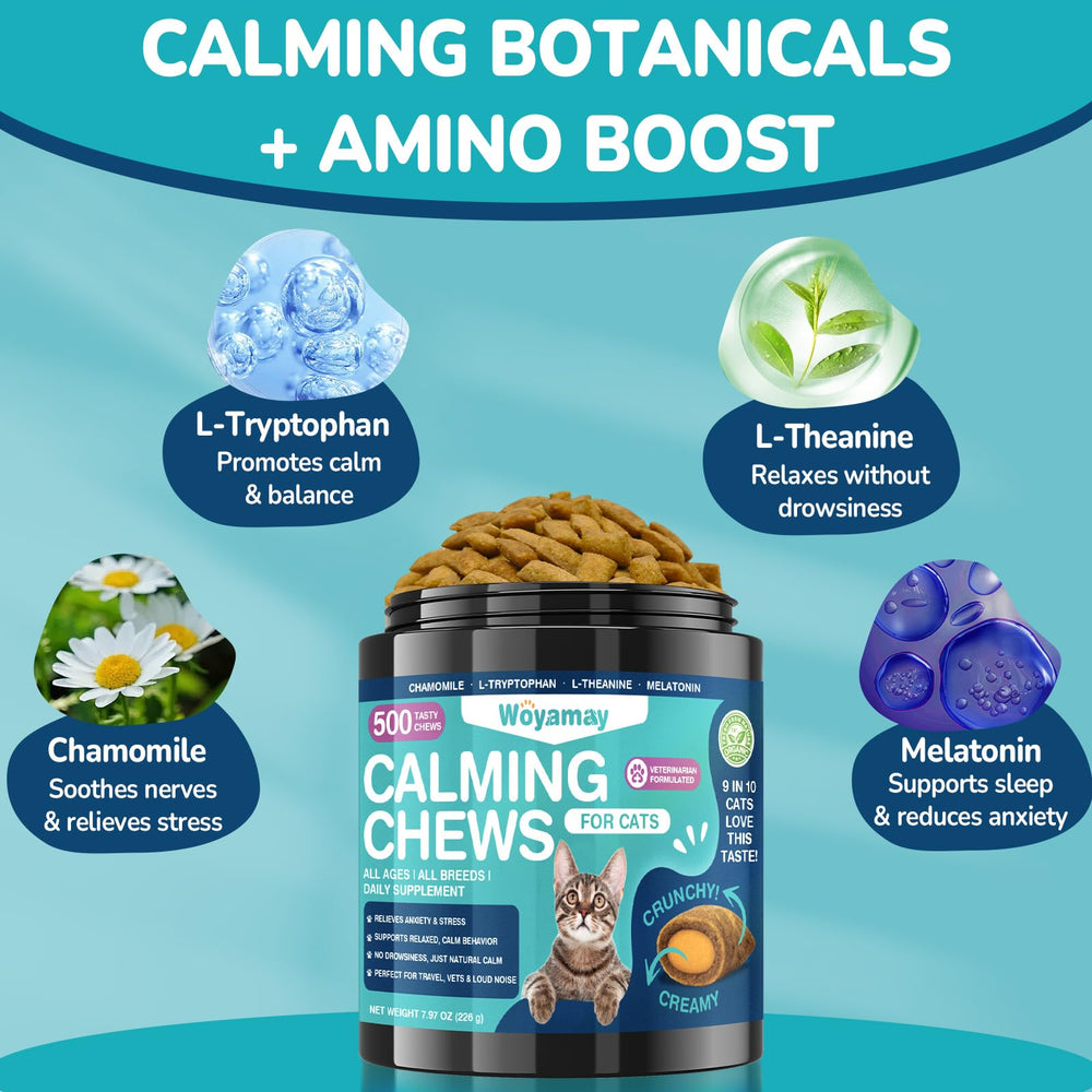 Woyamay cat calming treats chicken-flavor serving demonstrates tasty daily calming option.