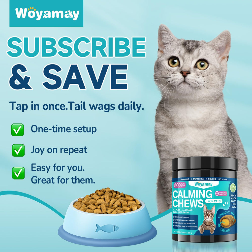 Woyamay cat calming treats in-action-dosing captures easy-to-administer daily routine.