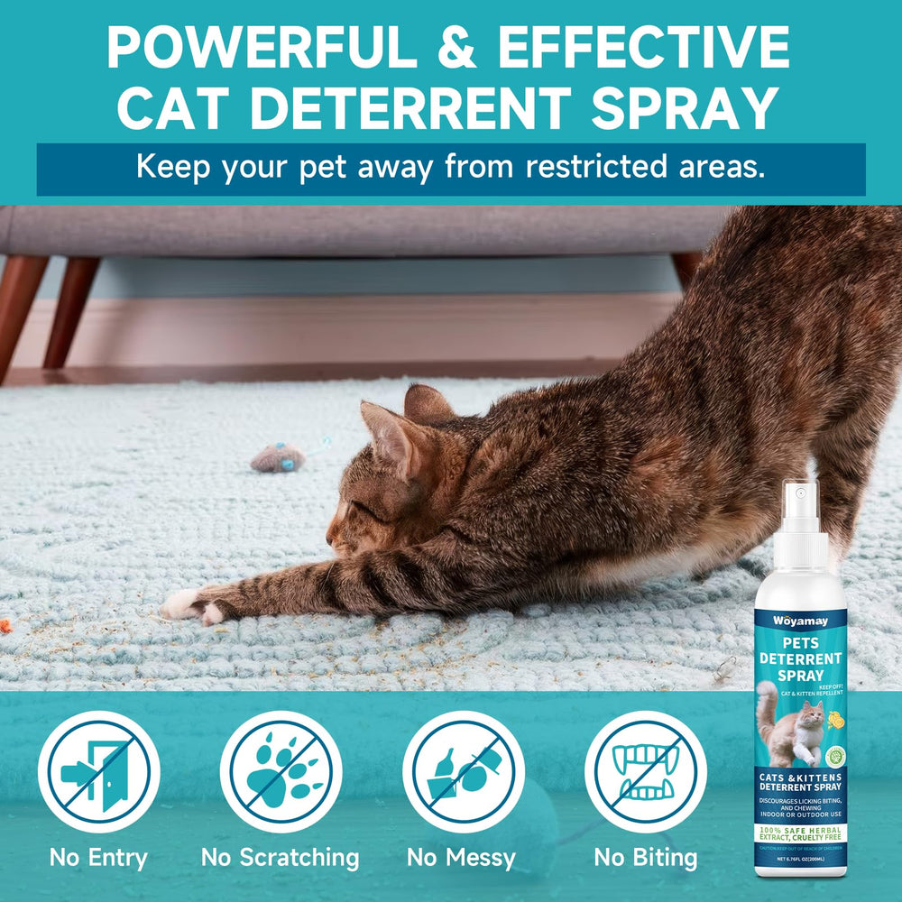 Woyamay cat-deterrent-spray mist-action demonstrates easy, quick application for indoor use