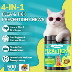 Woyamay cat flea chews chicken flavor showing tasty daily protection.