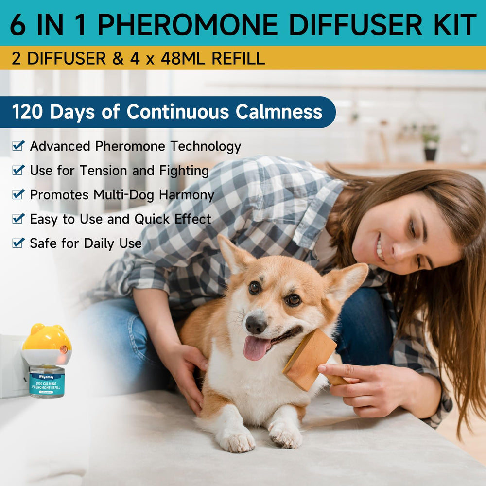 Woyamay diffuser in room setup showing tranquil scent aiding pet comfort.