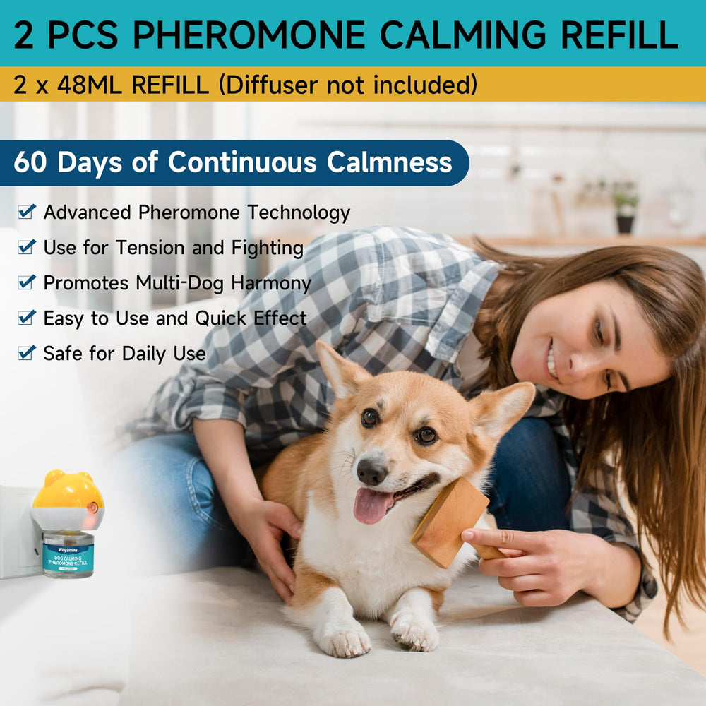 Woyamay refills 2x48ml in-use bottles enabling quick, safe dog anxiety relief.