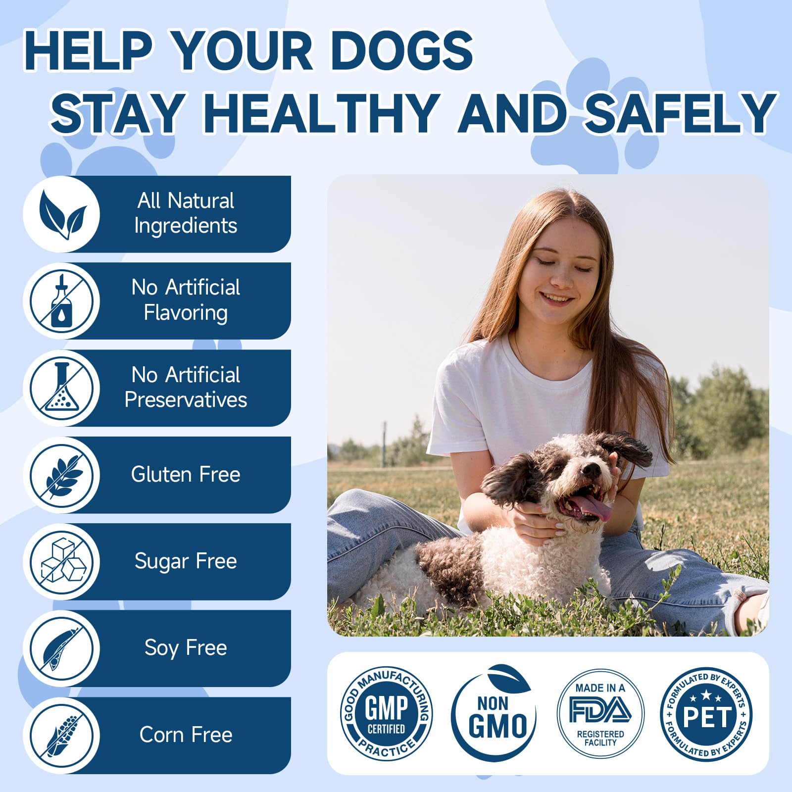 Woyamay Dog Probiotic chews package shot suggests long-term gut support potential.