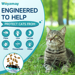 Woyamay flea-tick chews chicken flavor treats attract cats for consistent dosing.