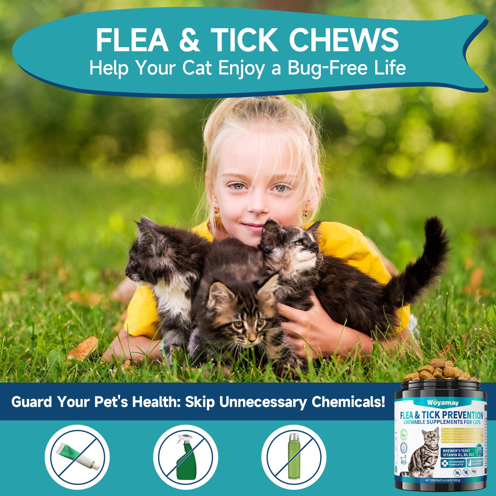 Woyamay flea-tick chews closeup-texture hints palatable chew for cats.