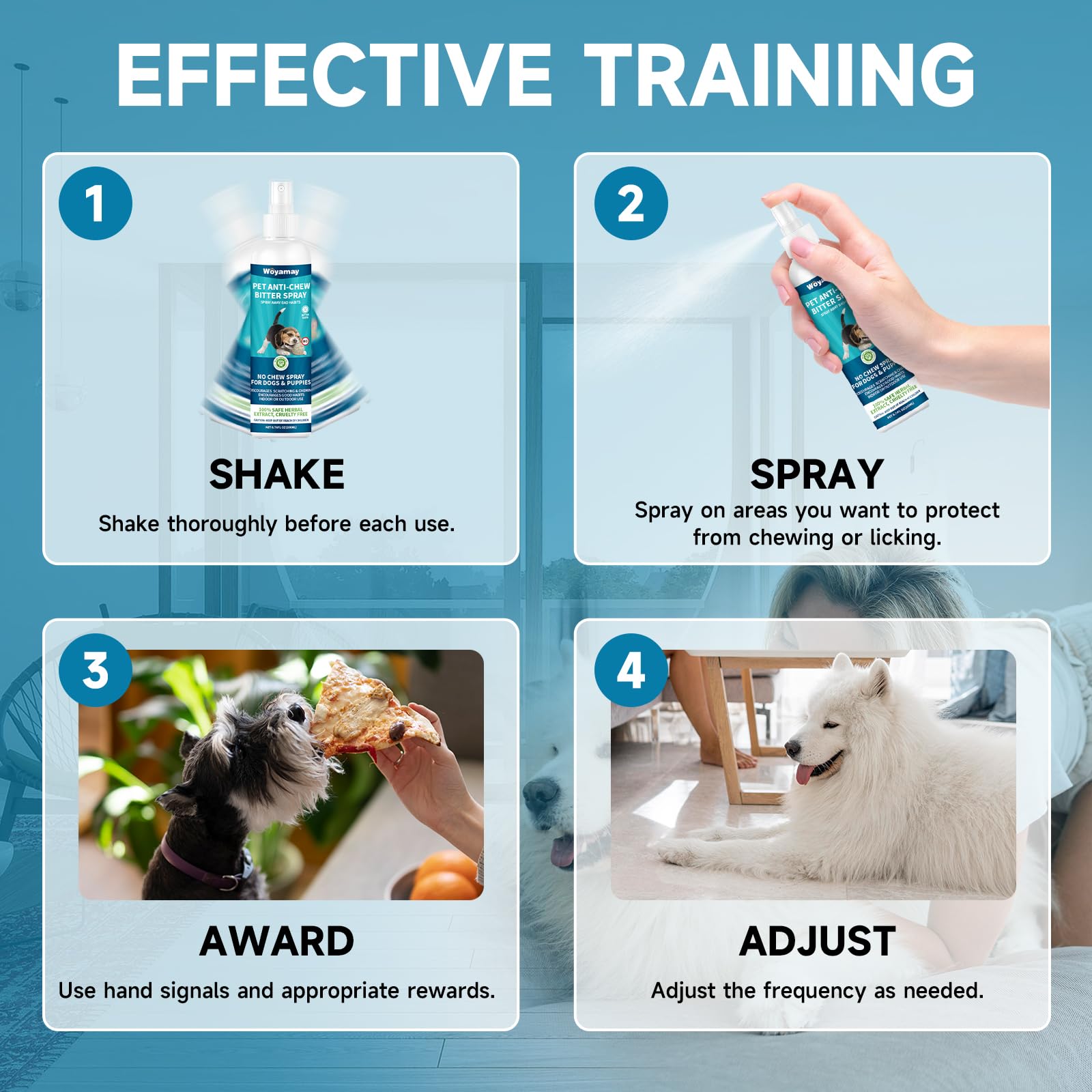 Woyamay No Chew Spray herbal formula is alcohol-free and gentle on skin.