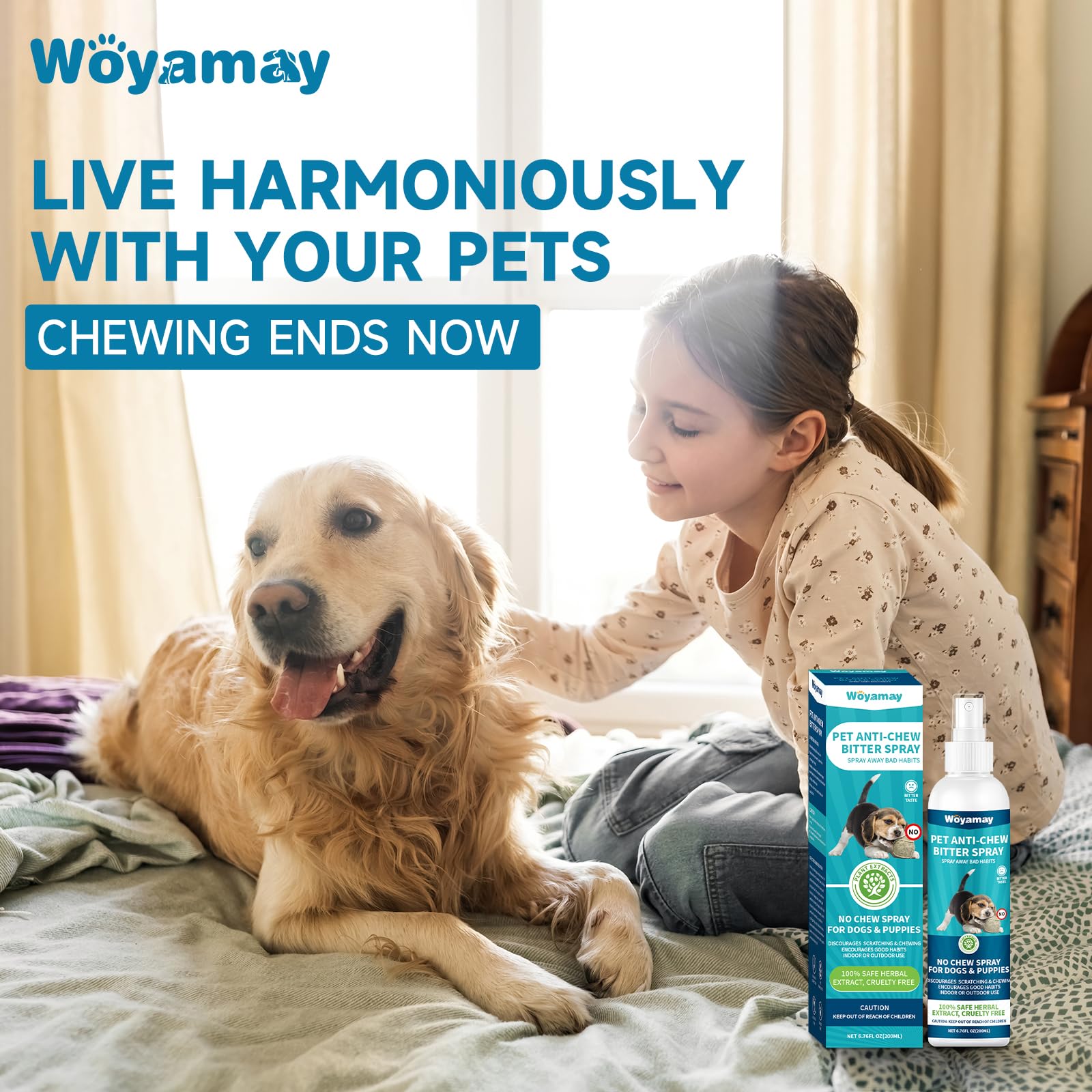 Woyamay No Chew Spray packaging and 200ml size for home use.