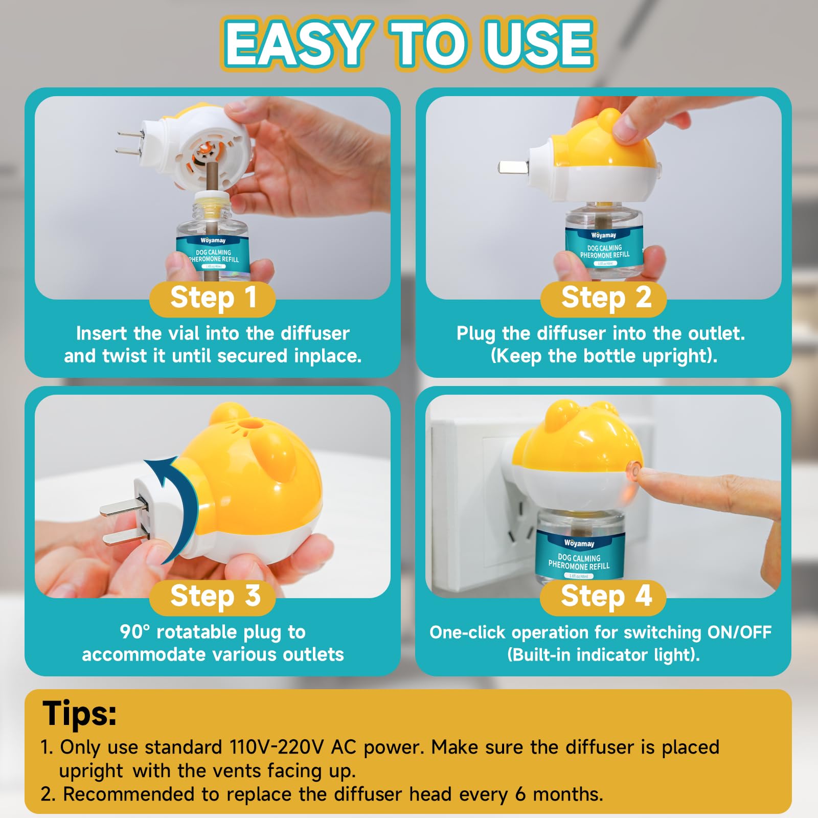 Woyamay packaging and quick-start instructions for easy setup.