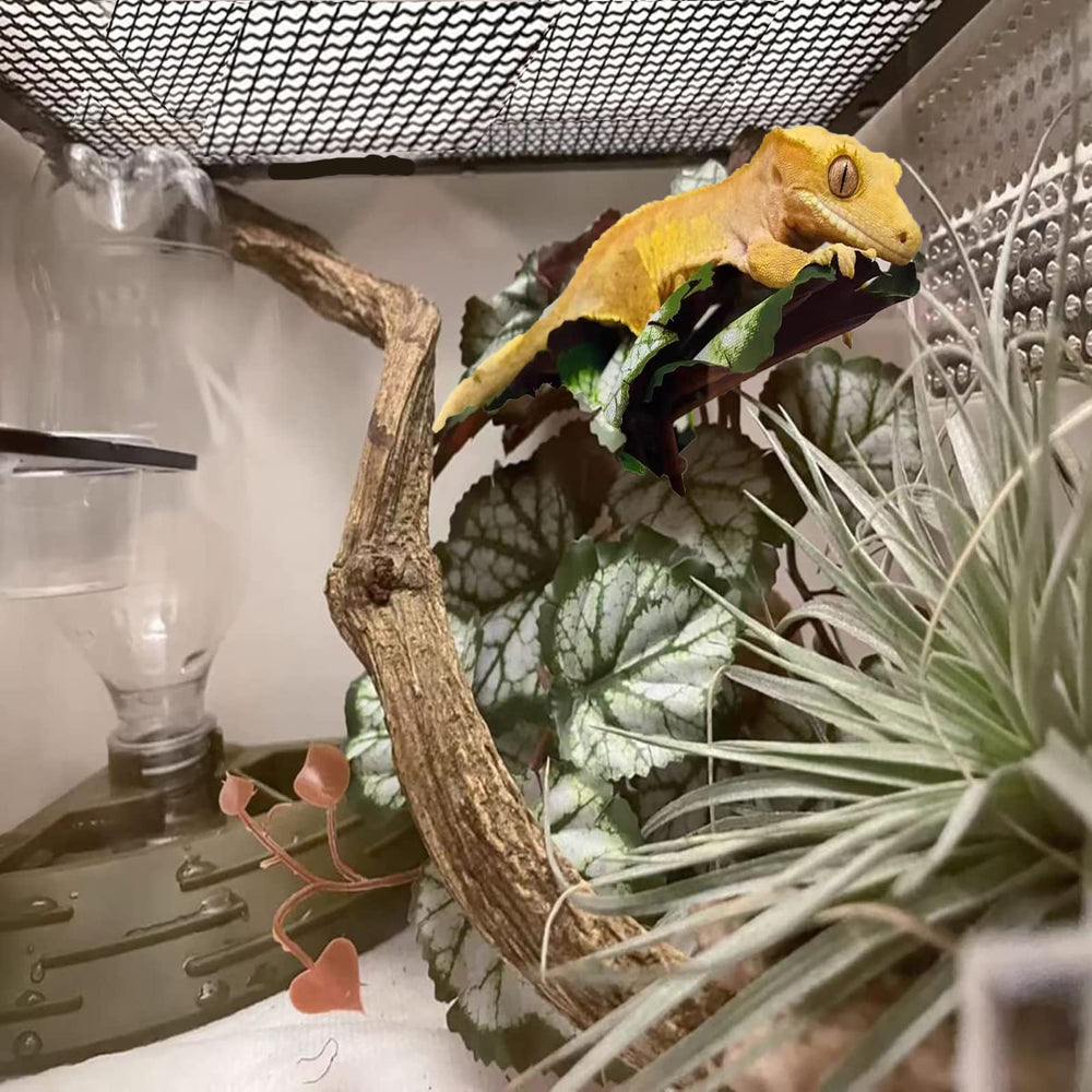 Woyrise reptile artificial plant branch close-up highlights ample hiding branches for bearded dragons.