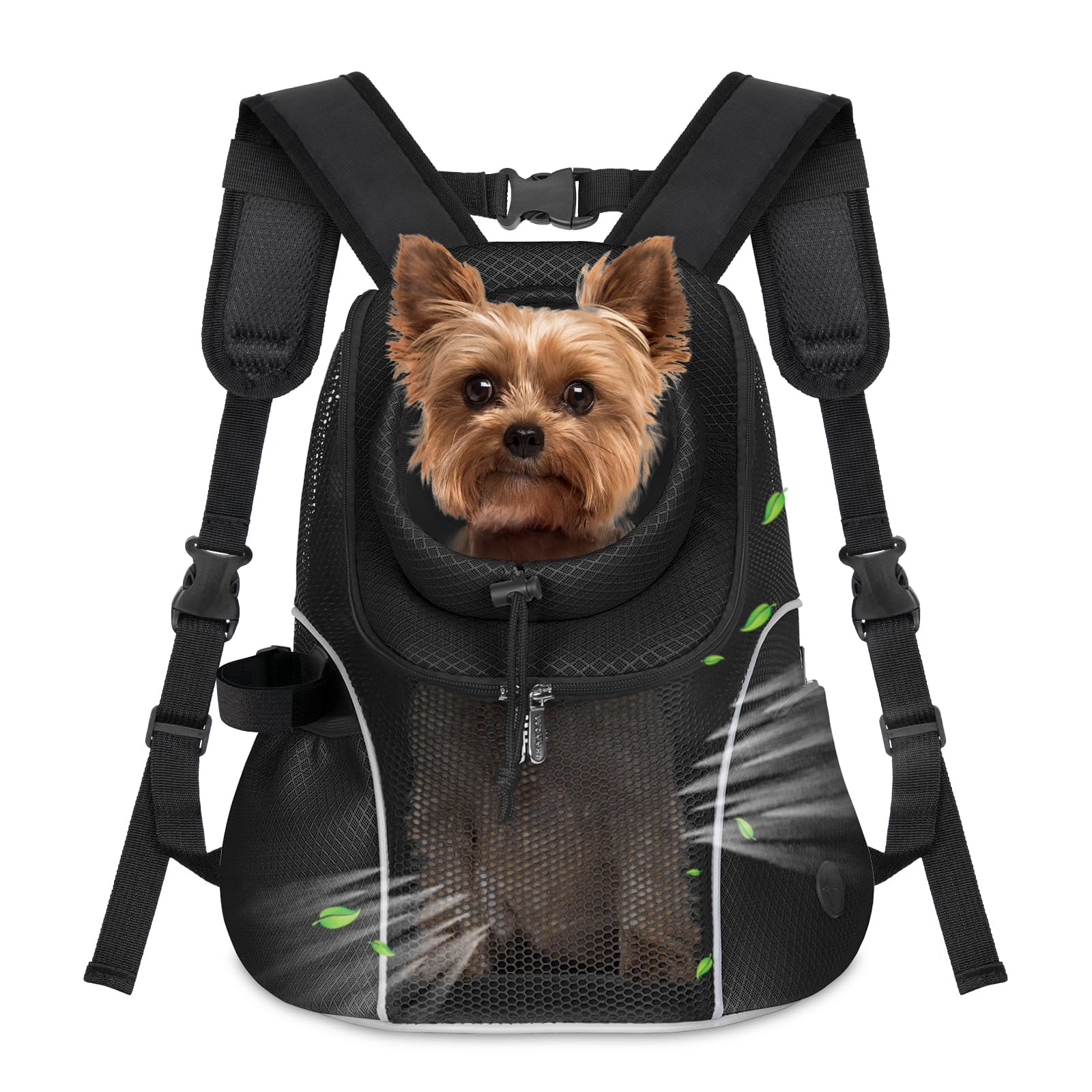 WOYYHO dog carrier backpack front view highlights breathable mesh for comfort.