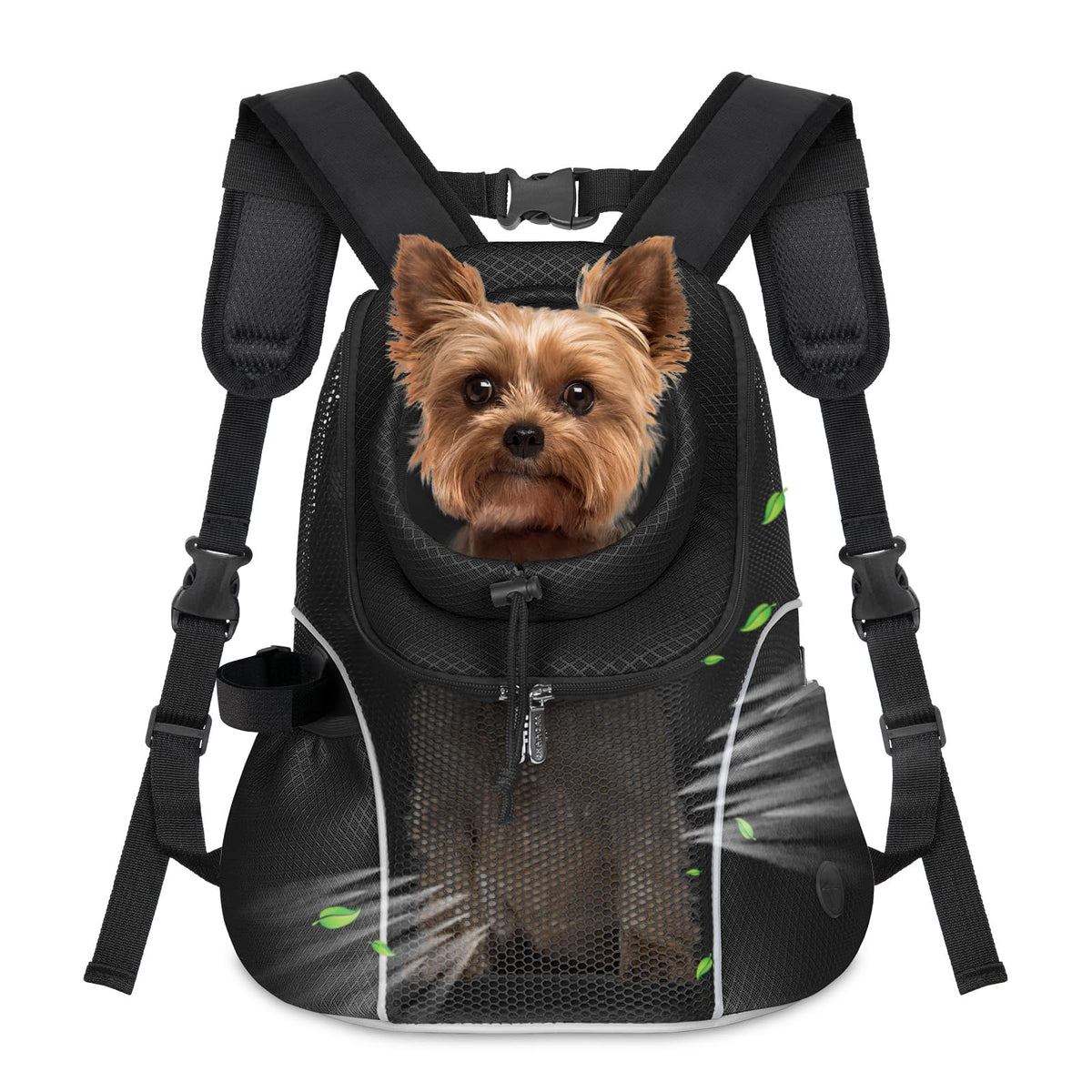 WOYYHO dog carrier backpack front view highlights breathable mesh for comfort.