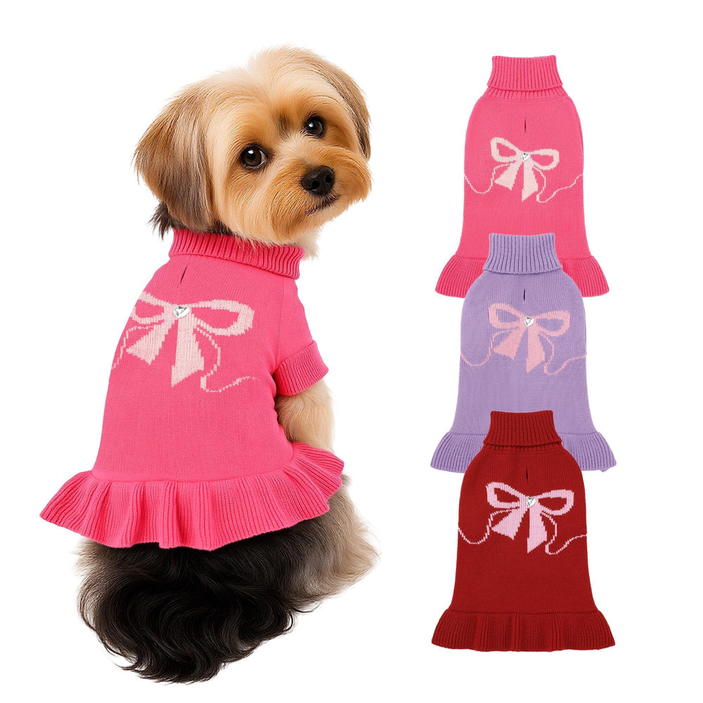 WOYYHO puppy wearing rose pink dress for festive photos