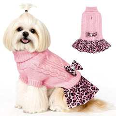 WOYYHO dog sweater with pink leopard pattern for small dogs, stylish warmth.