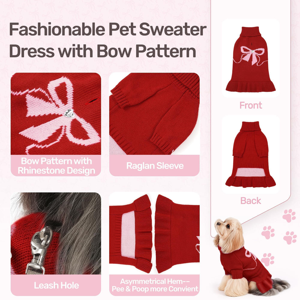 WOYYHO dog sweater red bow back highlights cute design and cozy warmth.