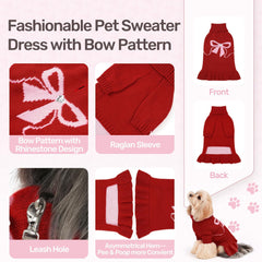 WOYYHO dog sweater red bow back highlights cute design and cozy warmth.