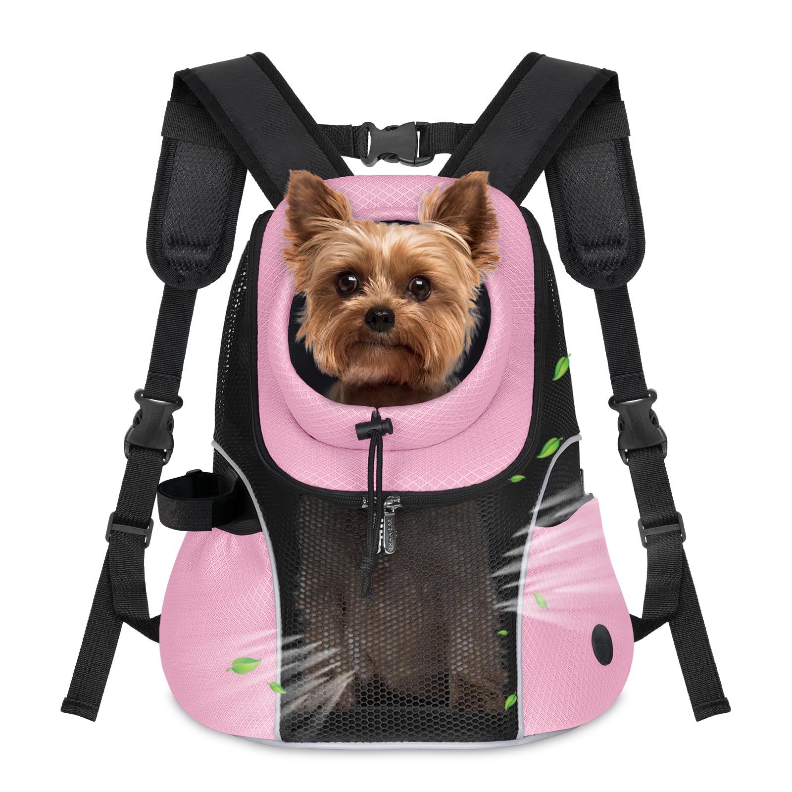 WOYYHO dog carrier backpack front view showing breathable ventilated mesh for comfort.