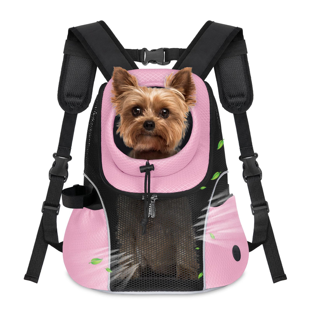 WOYYHO dog carrier backpack front view showing breathable ventilated mesh for comfort.