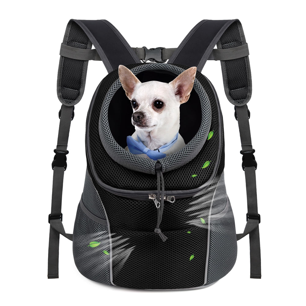 WOYYHO pet carrier backpack front view with ventilated mesh for airflow and interaction