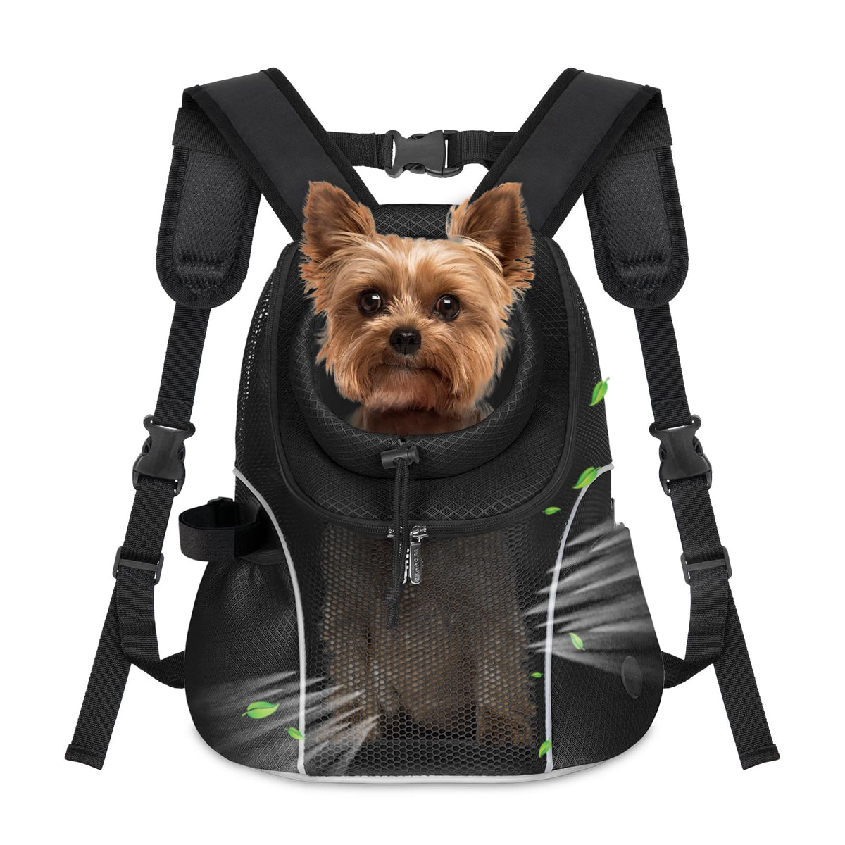 WOYYHO pet dog carrier backpack front view shows breathable ventilation for small dogs