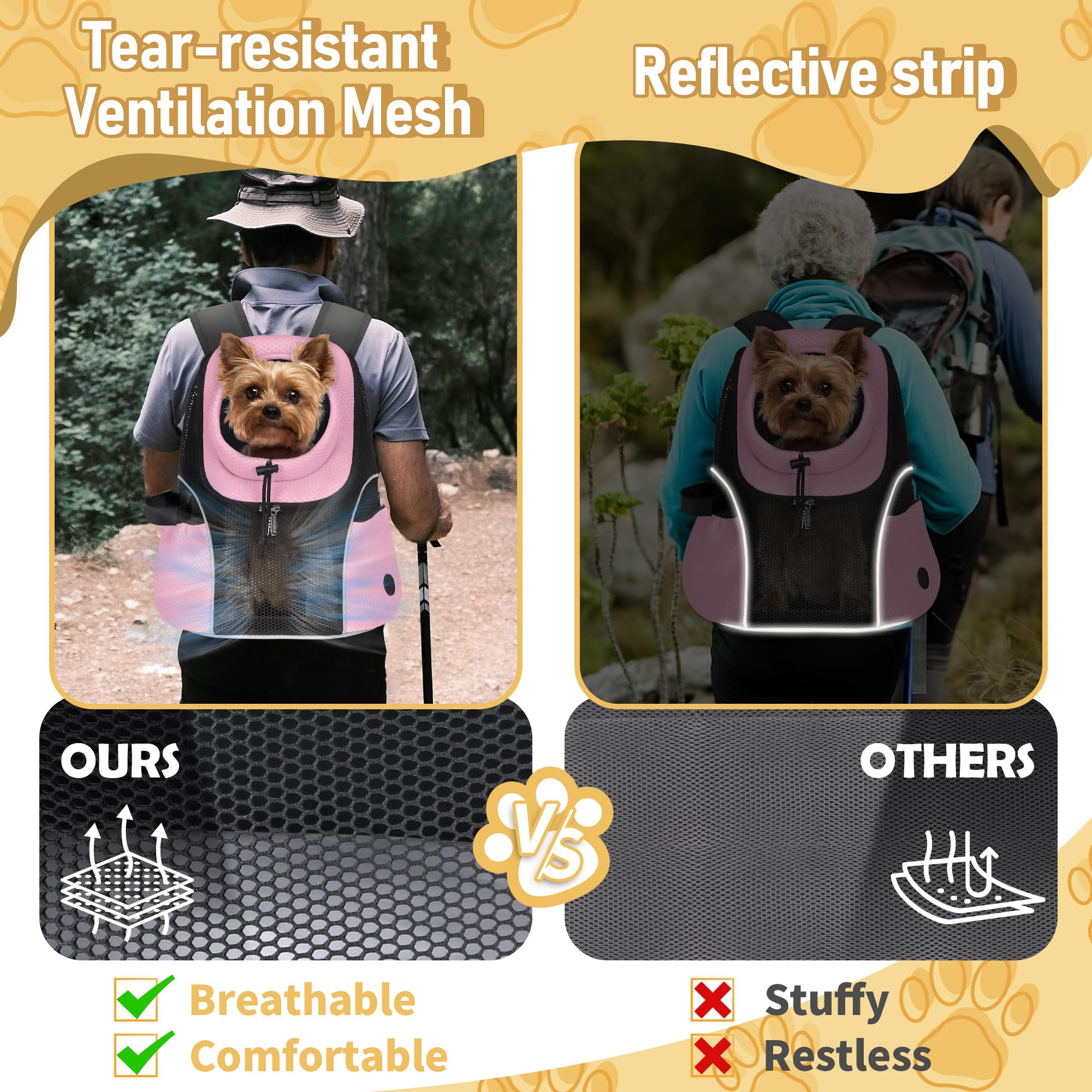 WOYYHO dog carrier backpack side view highlighting side ventilation for airflow.
