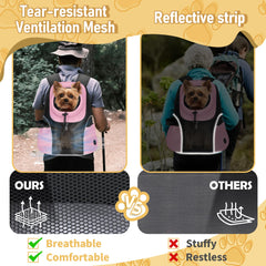 WOYYHO dog carrier backpack side view highlighting side ventilation for airflow.