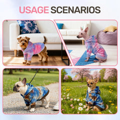 WOYYHO premium velvet tie-dye dog hoodie back view showcases full coverage and color durability.