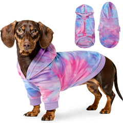 WOYYHO premium velvet tie-dye dog hoodie front view adds cozy warmth and vibrant style.
